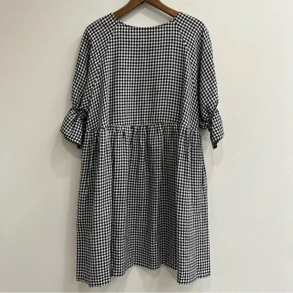 Magic Linen Voluminous Linen Ruffle Sleeve Babydoll Dress Black White Gingham - Picture 6 of 14